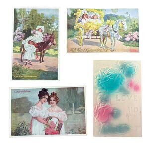Antique Horses Children Women Flowers Postcards Lot of 4 Early 1900s Embossed